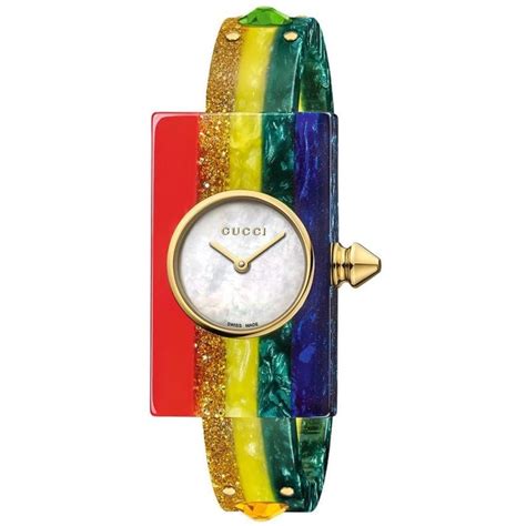 gucci ladies plexiglass rainbow watch ya143520|Gucci Plexiglas Ladies Studded Bangle Watch YA143520.